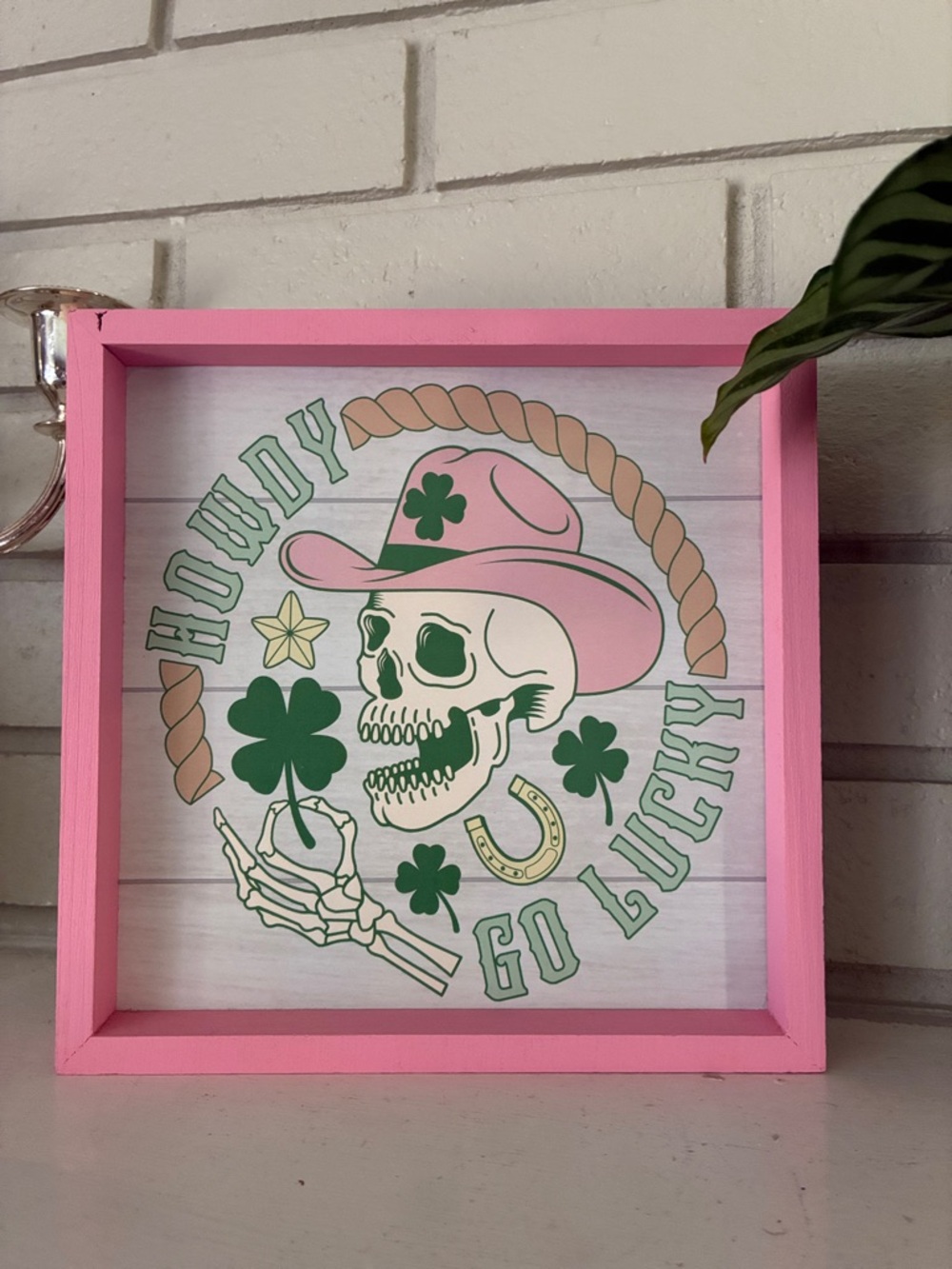 Howdy Go Lucky Pink Framed Skull Art